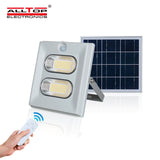 ALLTOP 0860B100-01 100W solar floodlight — front view with panel and remote