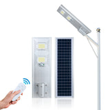 ALLTOP 0856B120-01 120W solar streetlight — front view with panel and remote