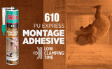 Akfix 610 PU Express Montage Adhesive, Transparent