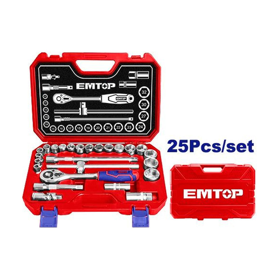 EMTOP 25 Piece 1/2 Inch Socket Set 45T ESKT12251