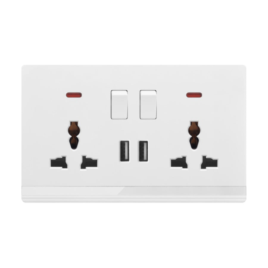 MODI M2 Double MF Switched Socket with USB and Type-C White