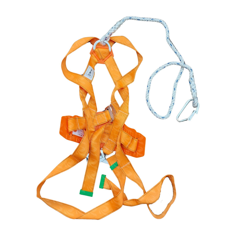 Full Body Safety Harness with Rope and Hook, Orange