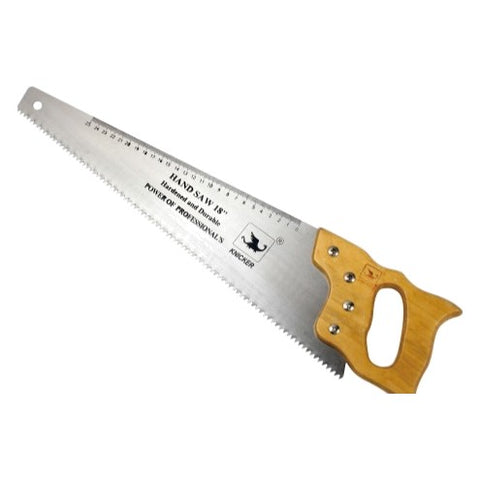 Hand saw with a wooden and plastic handle