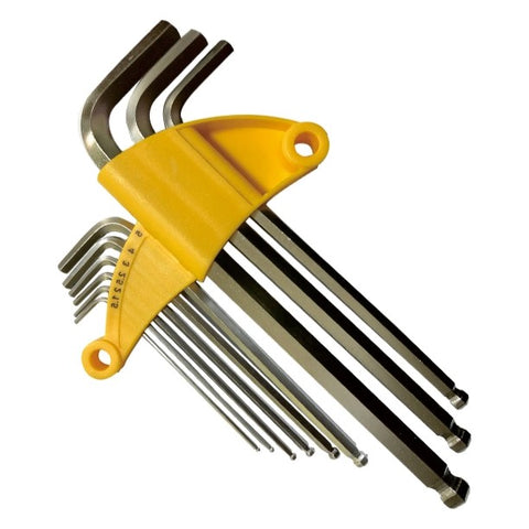Set of nine Allen keys in a holder