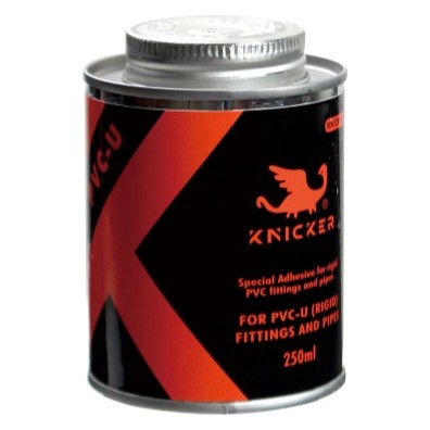 Tins of PVC pipe glue in several sizes